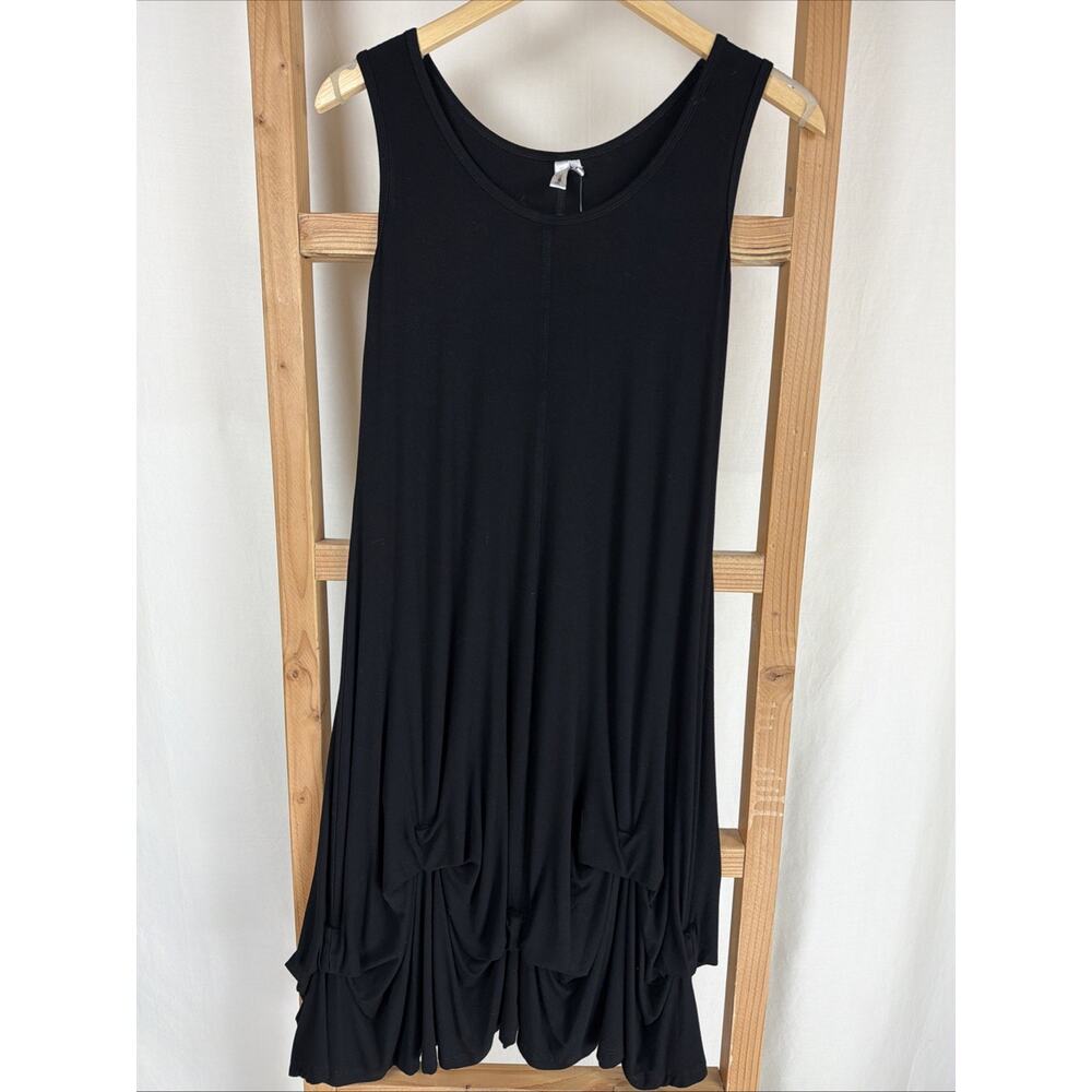 NWT Kleen Black Round Neck Draped Hem Midi Tank Dress Ruched #0858 Size 3X